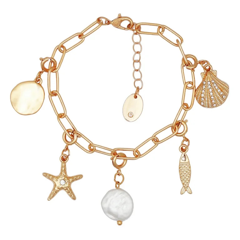 Time and Tru Women's Gold-Tone Interchangeable Coastal Theme Charms Bracelet. - Walmart.com | Walmart (US)