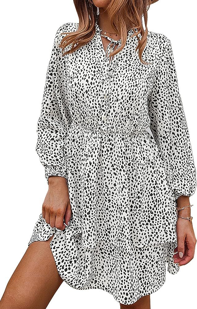Amkoyam Women Spring Summer Long Sleeve Tie Neck Leopard Print Dress Casual Button Down High Wais... | Amazon (US)
