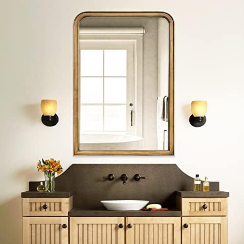 Bathroom Mirrors for Wall, Farmhouse Arched Wall Mirror Decorative for Bedroom or Living Room, Ru... | Amazon (US)