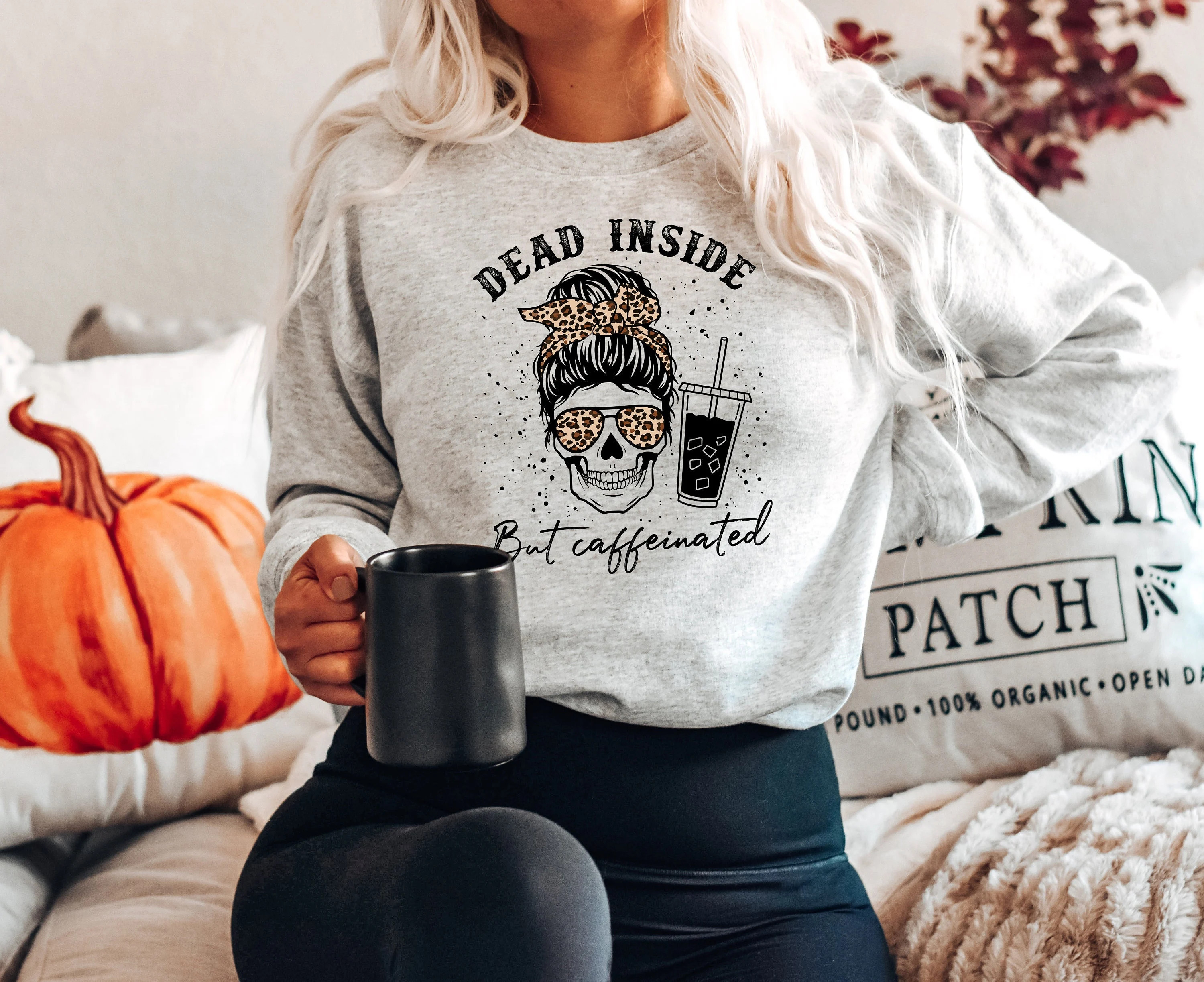 Vintage Halloween Sweatshirt, Dead Inside But Caffeinated | Etsy (Global)