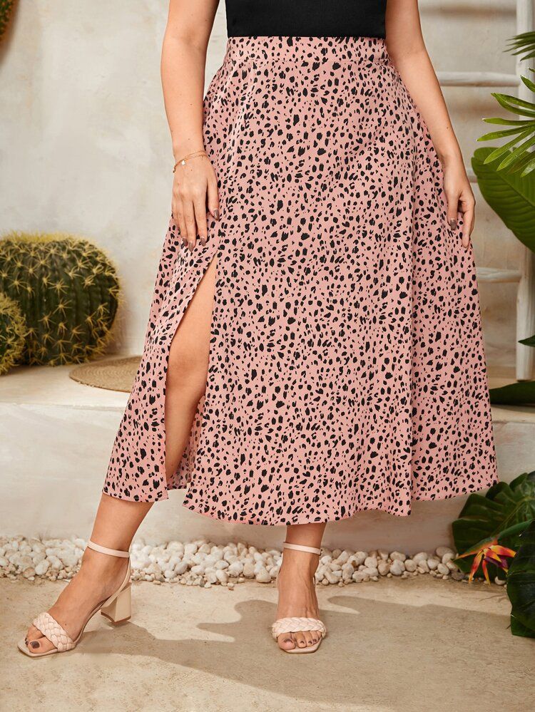Plus Leopard Print Split Thigh Skirt | SHEIN