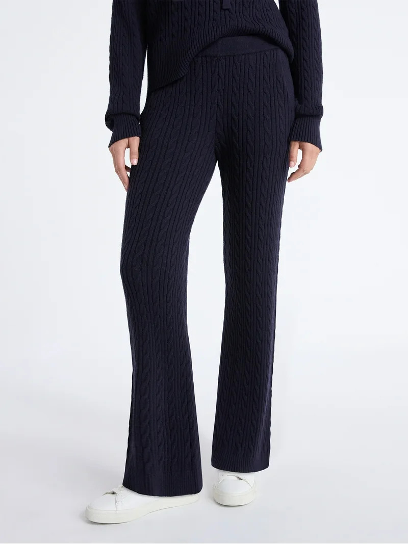 Free Assembly Women's Cozy Yarn Wide Leg Cable Knit Sweater Pants, Size XS-XXL | Walmart (US)