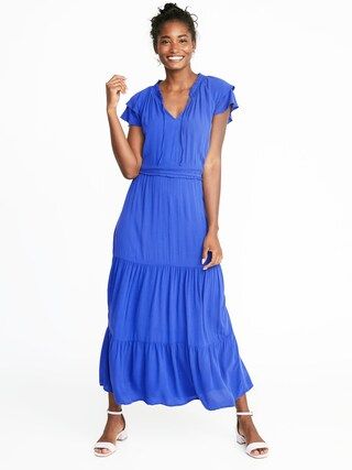 Waist-Defined Ruffle-Sleeve Crepe Maxi for Women | Old Navy US