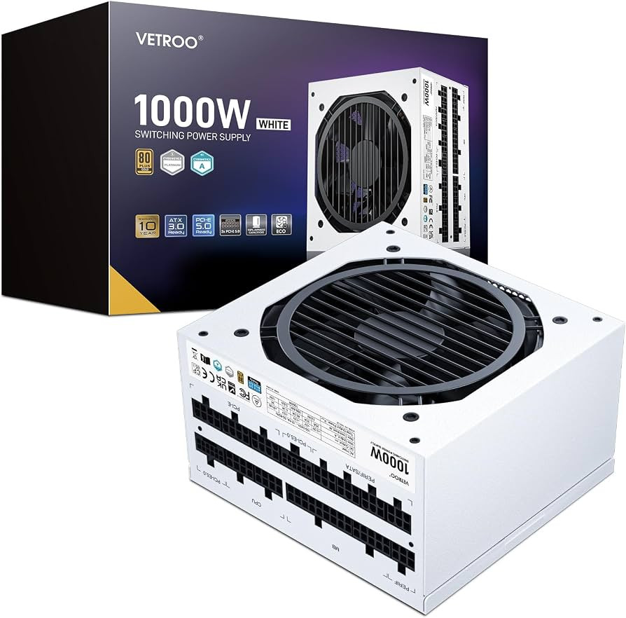 Vetroo 1000W White Power Supply ATX 3.0 Ready Dual PCIe 5.0, 80 Plus Gold Full Modular, Japanese ... | Amazon (US)