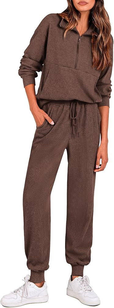 PRETTYGARDEN Women's Fall 2 Piece Lounge Sets Zip Up Sweatshirt Jogger Pants Sweat Track Suits Tr... | Amazon (US)