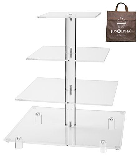 Jusalpha® Large 4 Tier Square Acrylic Cupcake Tower Stand-Cake Stand-Dessert Stand-Cupcake Holder-Pa | Amazon (US)