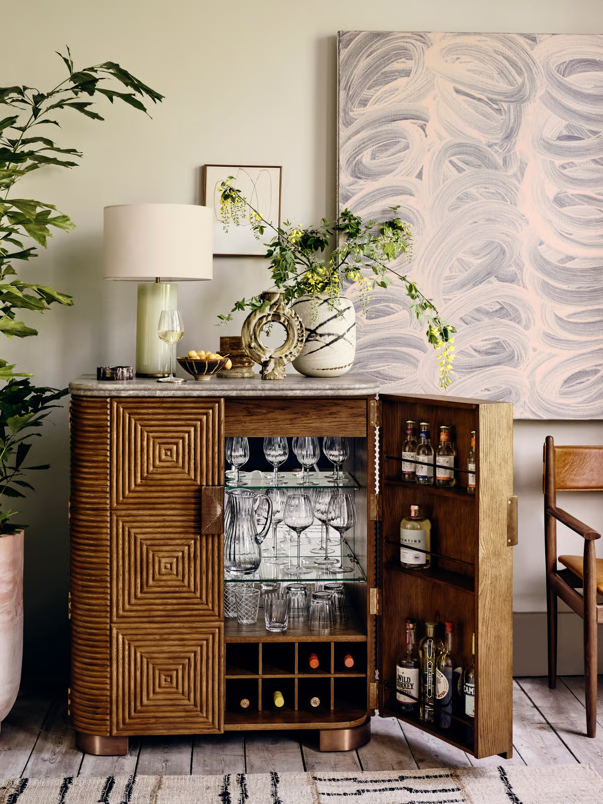 Kingsley Bar Cabinet, Grey Emperador Marble | Soho Home Ltd