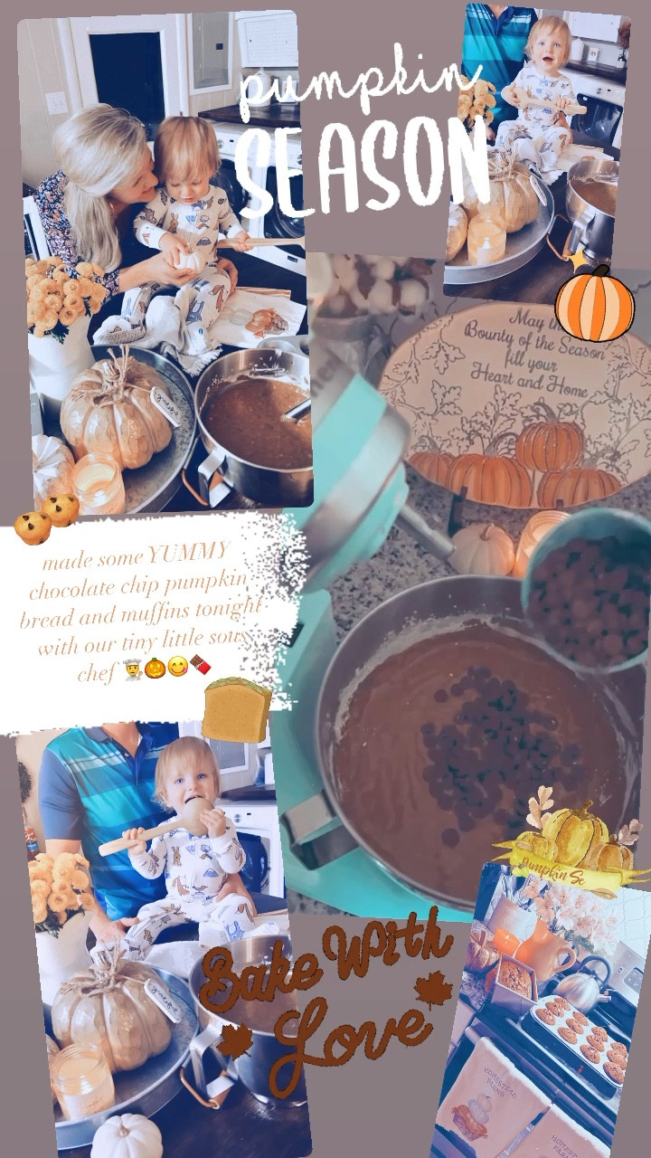 made some YUMMY chocolate chip pumpkin bread and muffins tonight with our tiny little sous 
chef 👨‍🍳🎃😋🍫 

#LTKSeasonal #LTKbaby #LTKhome