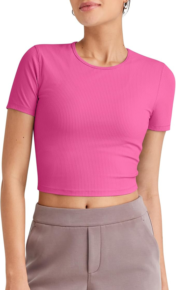 G4Free Workout Shirts Women Slim Fit Athletic Gym Work Out Tops Crop Short Sleeve Basic Yoga Tshi... | Amazon (US)