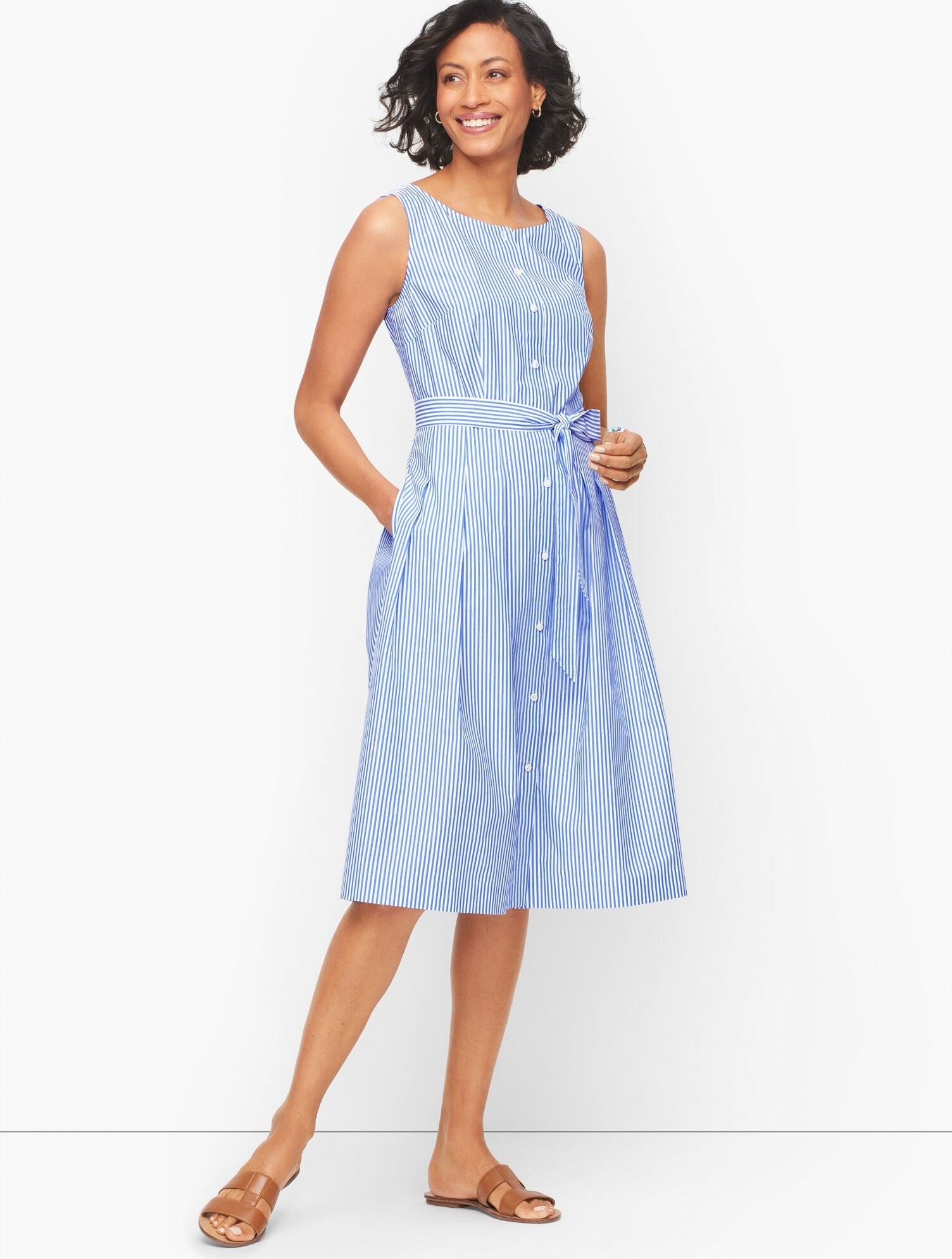 Poplin Fit & Flare Dress - Breeze Stripe | Talbots