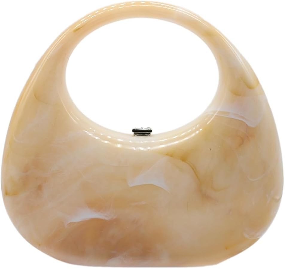 Acrylic Evening Clutch Purse Top-handle Moon Hobo Bag, Elegant Marble Handbag for Wedding Cocktai... | Amazon (US)