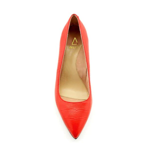 Scarlet Embossed Leather Lower Block Pump | ALLY Shoes