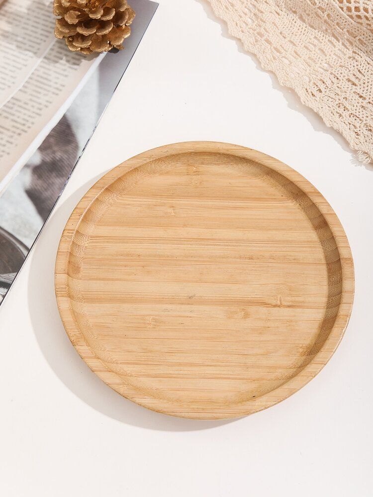 1pc Solid Color Bamboo Snack Tray | SHEIN