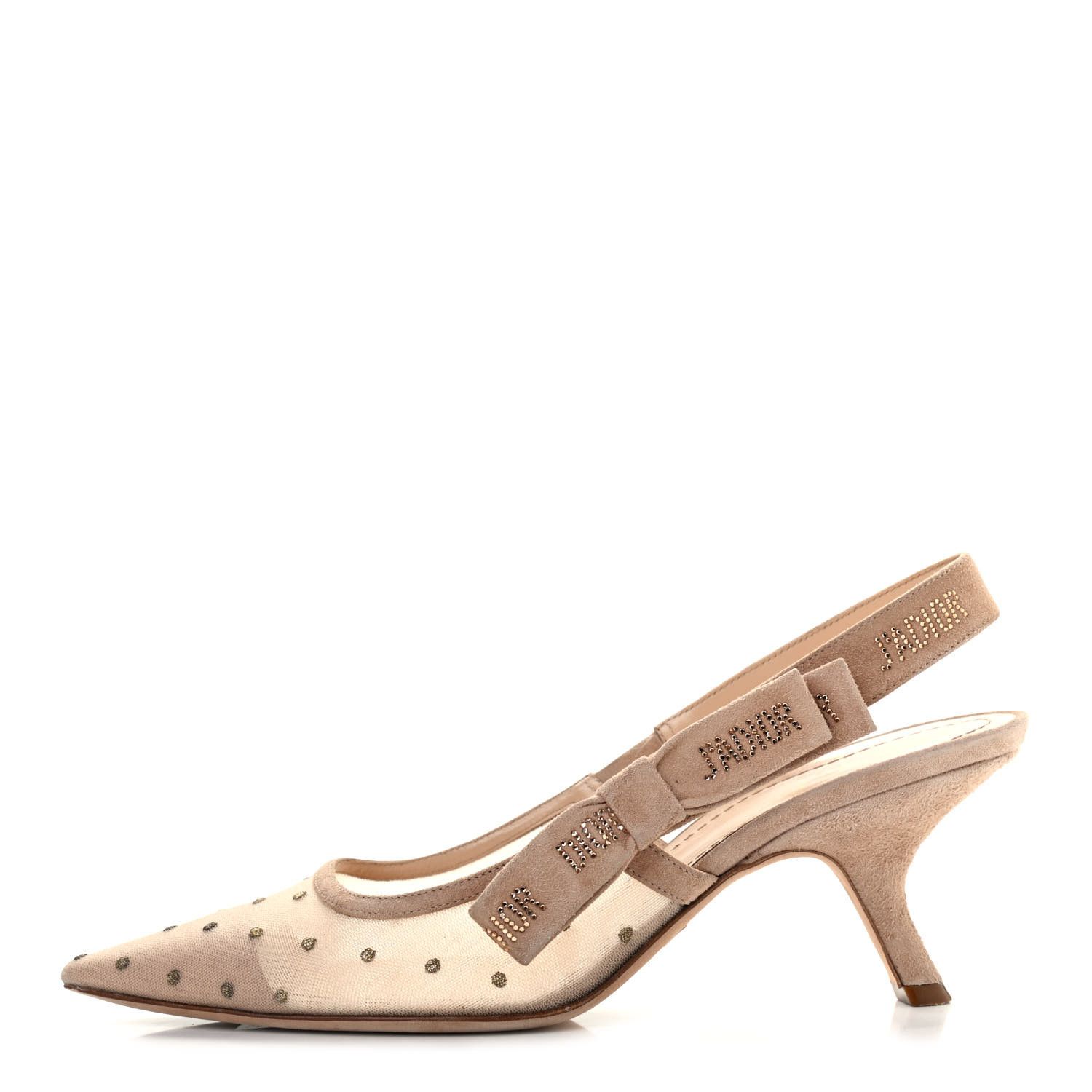 CHRISTIAN DIOR

Suede Calfskin Gold Tone Dotted Swiss Sling-Back Pumps 40 Nude | Fashionphile