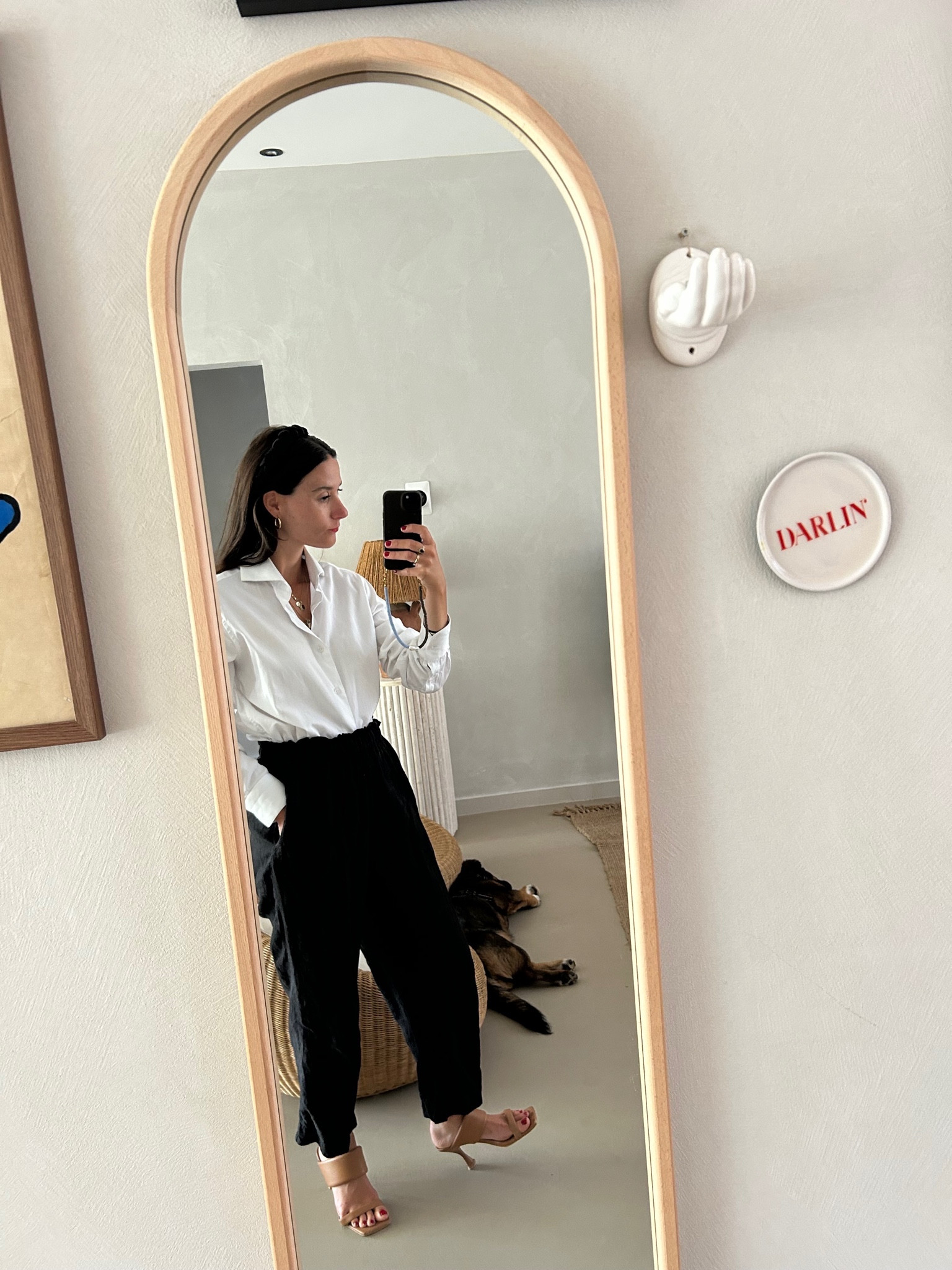 White shirt paired with black trousers. 

Outfit inspiration, summer style, work outfit, linen cropped trousers, H&M, wide trousers, oversized poplin shirt, headband, beige heels, Netherlands.

#LTKeurope #LTKSeasonal #LTKworkwear