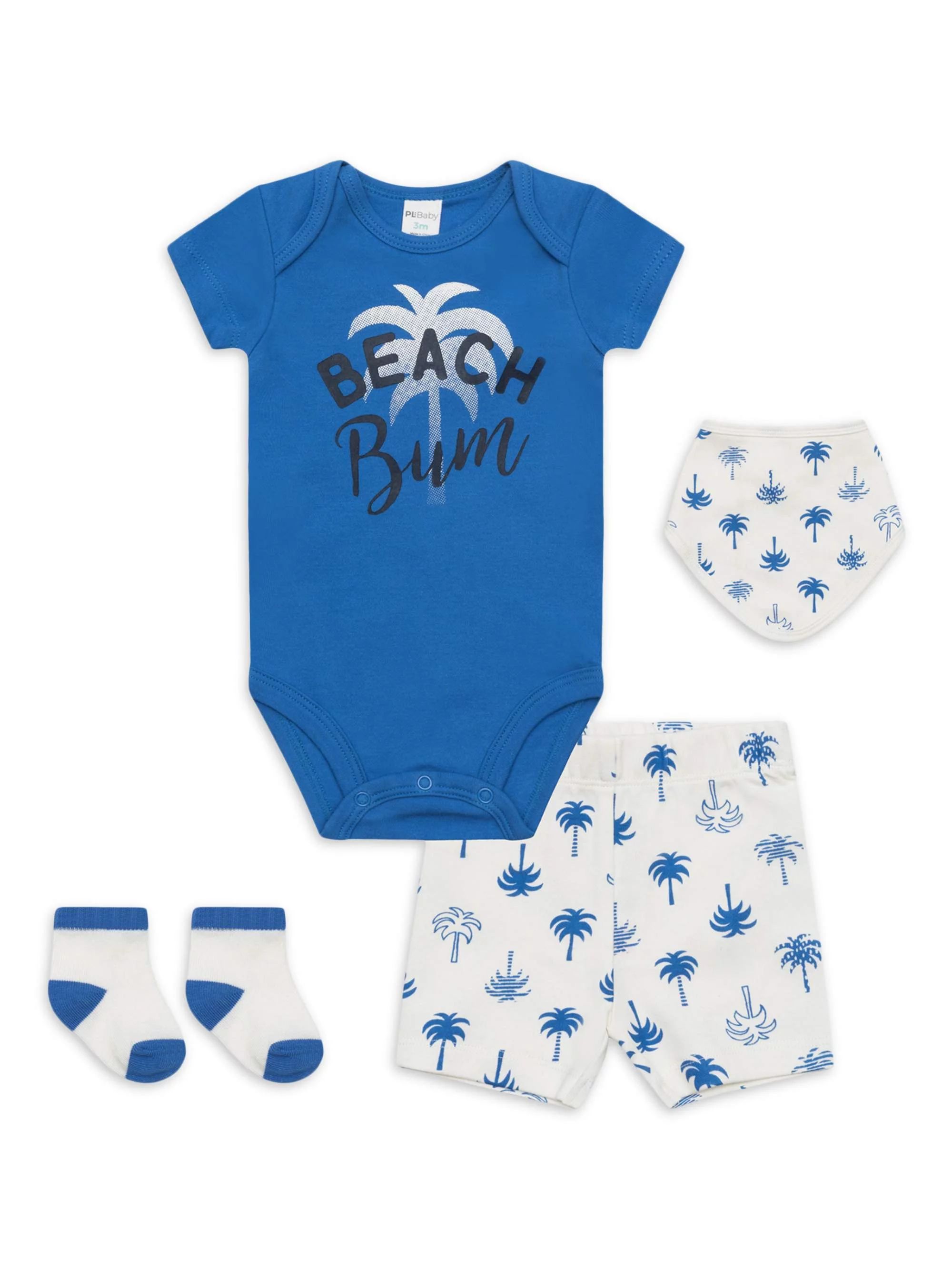 PL Baby by Petit Lem Newborn Boy Short Sleeve Bodysuit, Shorts, Bib & Socks, 4pc Outfit Set | Walmart (US)