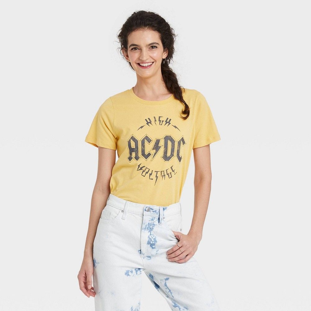 Women's AC/DC High Voltage Short Sleeve Graphic T-Shirt - Yellow XL | Target