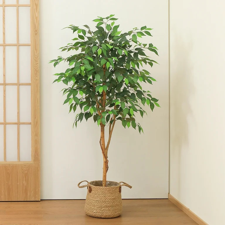 DR.Planzen 5 feet Artificial Ficus Tree, Tall Lifelike Greenery with Natural Wood Trunk for Livin... | Walmart (US)