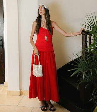 x Stephanie Covington Lynn Luxe Linen Chiffon Sweetheart Sleeveless Drop Waist Maxi Dress | Dillard's