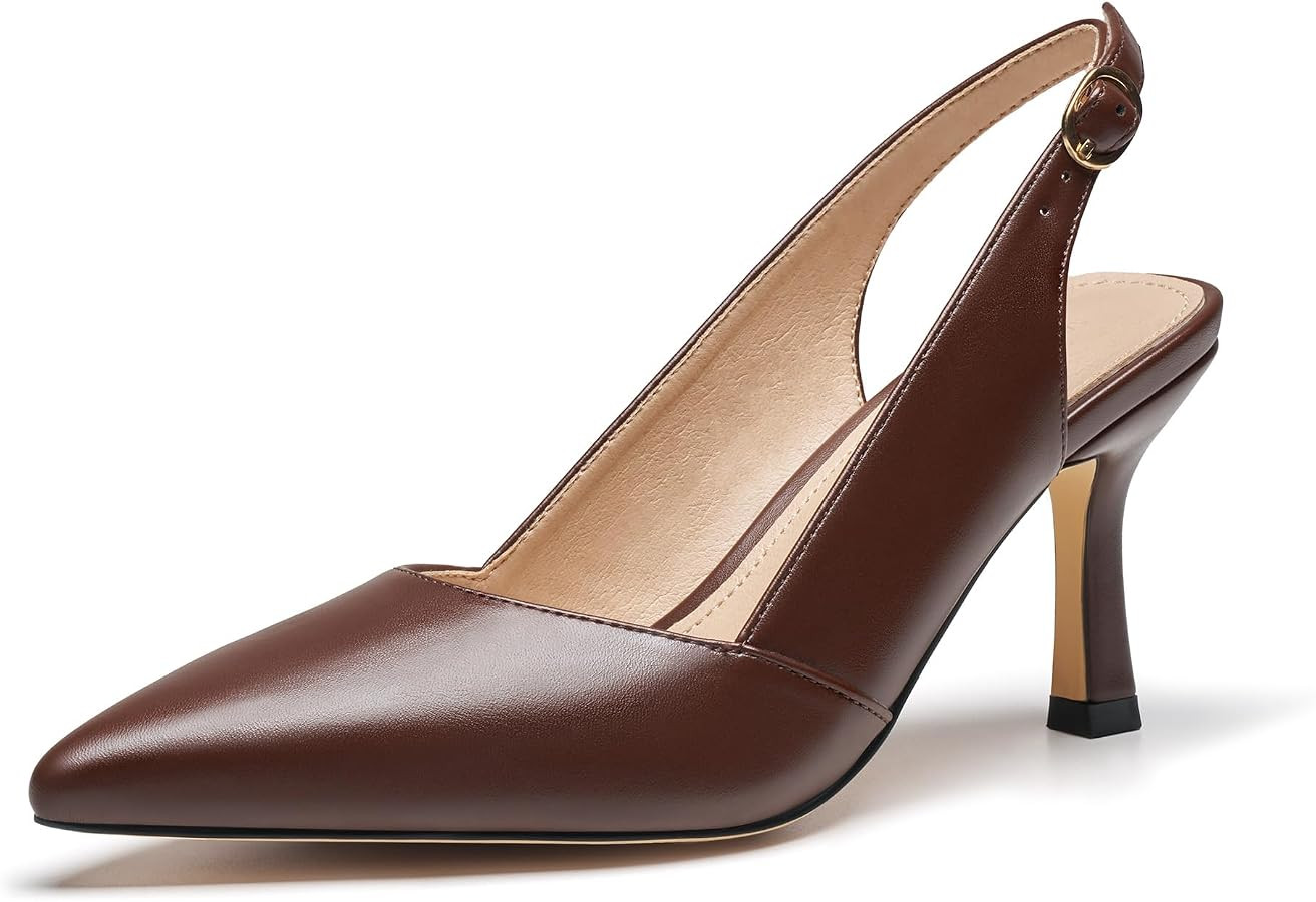 VICKI\u00b7VICKI Slingback Kitten Heels for Women Pointed Closed Toe Heels Dressy Pumps Shoes for... | Amazon (US)