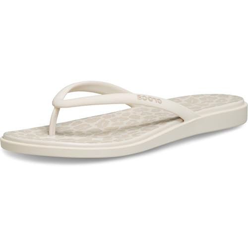 Crocs Womens Miami Round Toe Flip Flop Sandals Almond Tint/Leopard 8 Medium | Amazon (US)