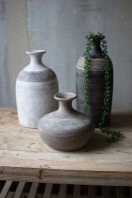 Set of Three Black Gray and White Clay Vessels, Black/Gray | Ashley Homestore