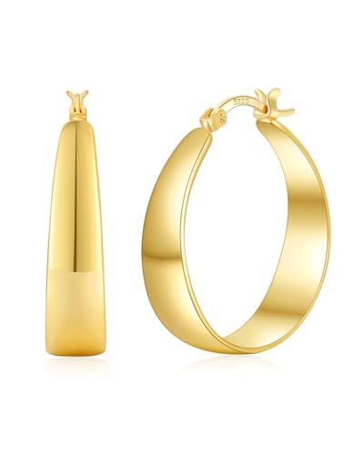 ABPBA 14K Gold Hoop Earrings, 8MM Wide Hypoallergenic Gold Hoop Earrings for Women, Lightweight Thick Chunky Hoops Earring for Women Jewelry Gifts 30/40/50/60MM | Amazon (US)