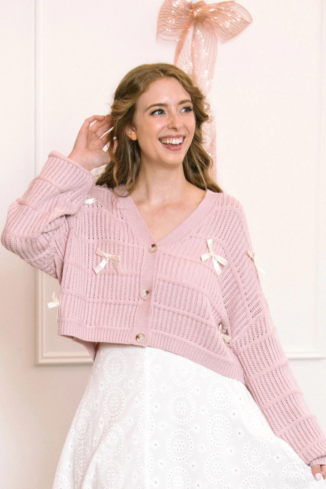 Miriam Bow Buttoned Cardigan | Morning Lavender