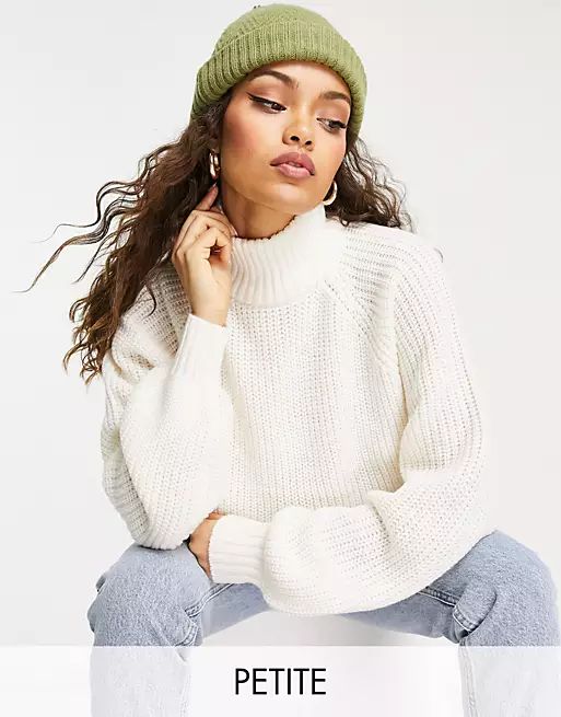 Noisy May Petite high neck knitted jumper in cream | ASOS (Global)