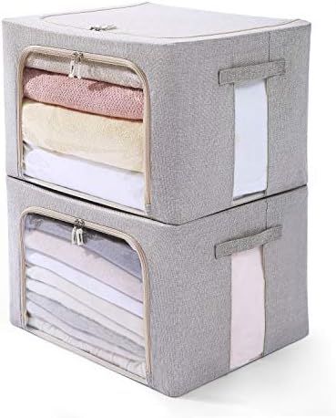 Clothes Storage Bins Box - Foldable Stackable Container Organizer Set with Clear Window & Carry H... | Amazon (US)