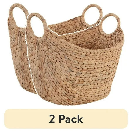 (2 pack) Better Homes & Gardens Extra Large Natural Woven Water Hyacinth Boat Decorative Storage Basket, 19 in x 17 in x 14 in | Walmart (US)