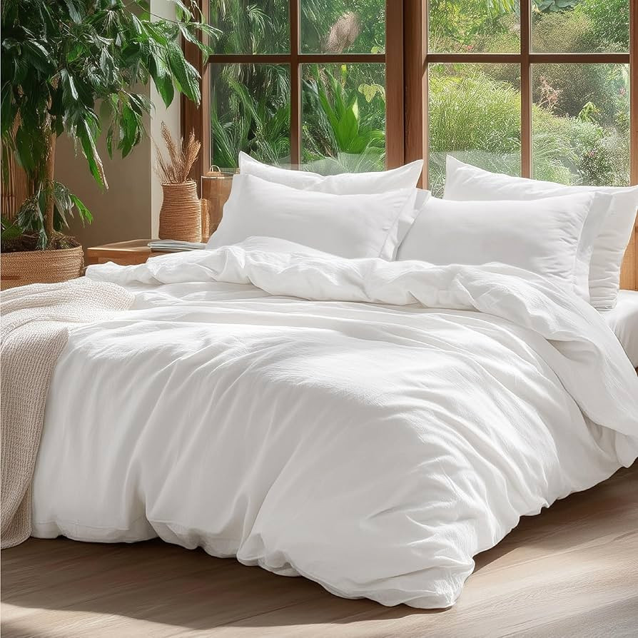 Bedsure 100% Washed Cotton Duvet Cover Queen Size - Natural White Minimalist Cotton Duvet Cover L... | Amazon (US)