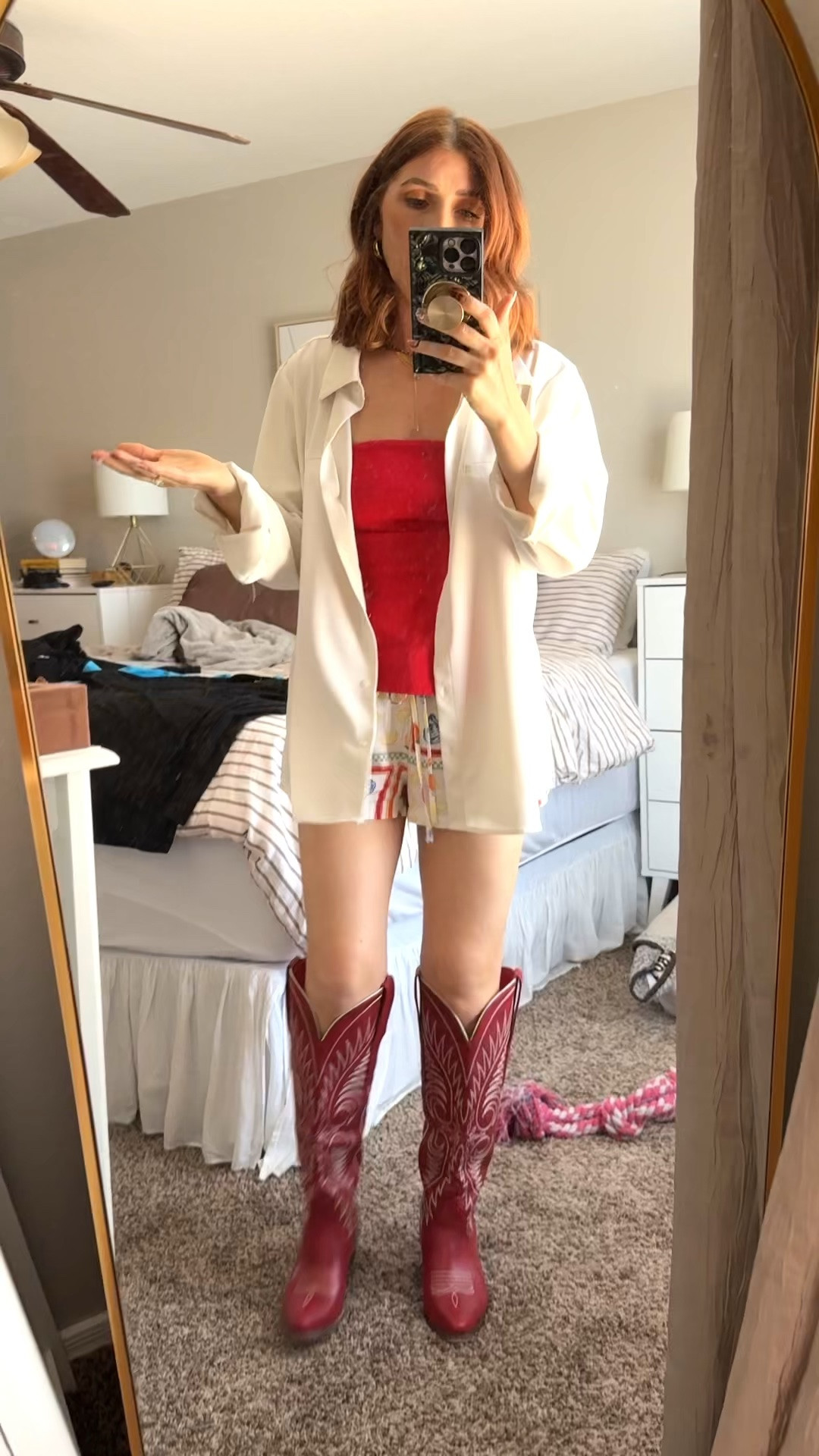 Wearing size small in the red tube top and fruit themed shorts. Red knee high boots are true to size and the comfiest boots ever!

#LTKootd #LTKgrwm #LTKPetite