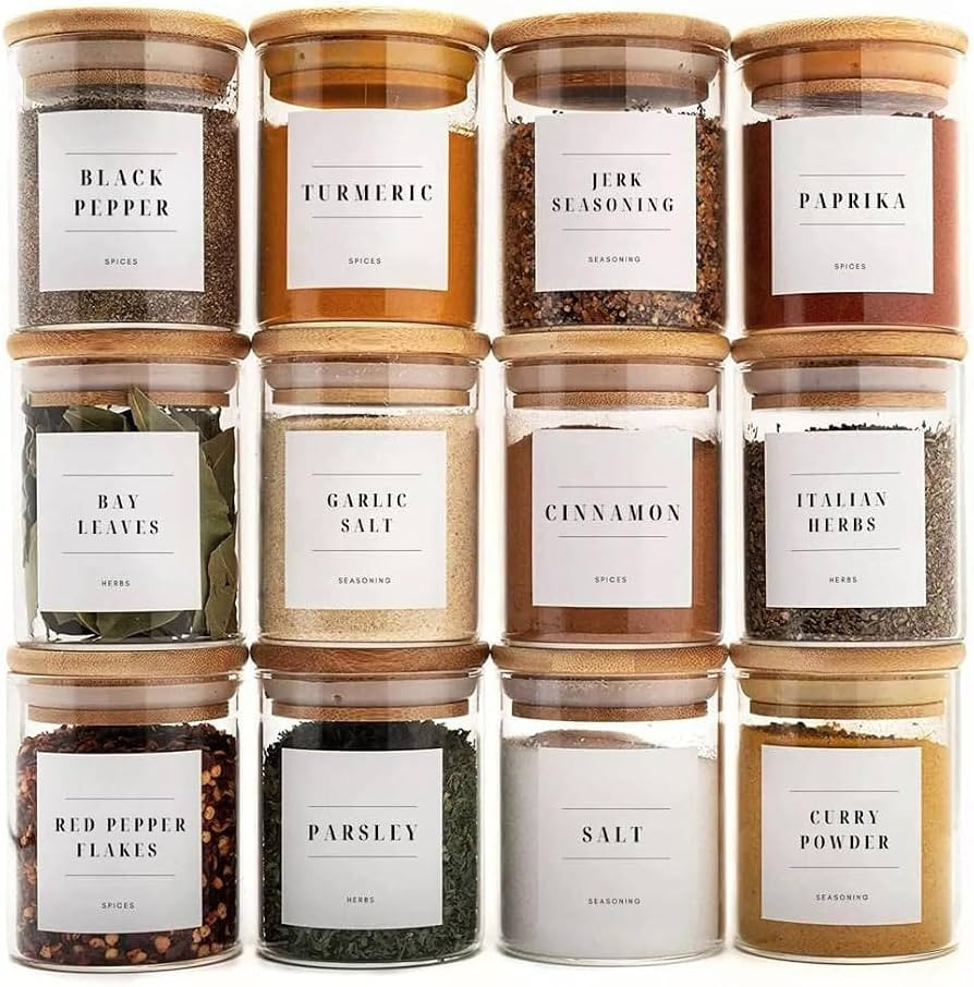 Livabl Premium Glass Bamboo Spice Jars with Lids and Labels |12-Pack 200ml | Spice Storage, Spice... | Amazon (UK)