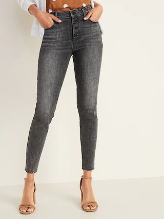 High-Waisted Button-Fly Rockstar Super Skinny Ankle Jeans For Women | Old Navy (US)