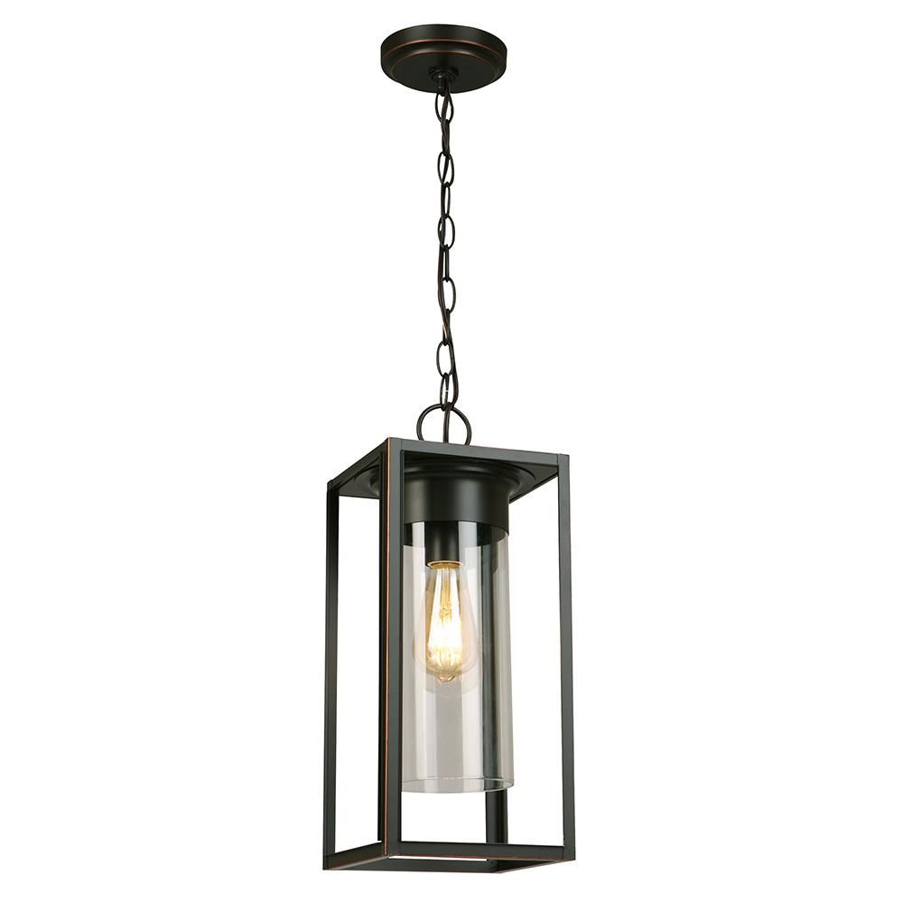 Eglo Walker Hill 7.36 in. W x 17.63 in. H 1-Light Oil Rubbed Bronze Outdoor Hanging Pendant Light... | The Home Depot