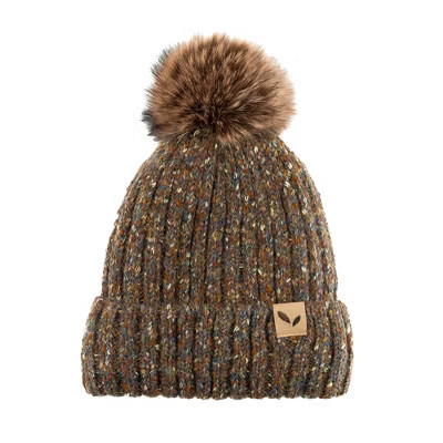 Sprigs Chunky Knit Beanie With Faux Fur Pom Brown One Size Fits Most | Target