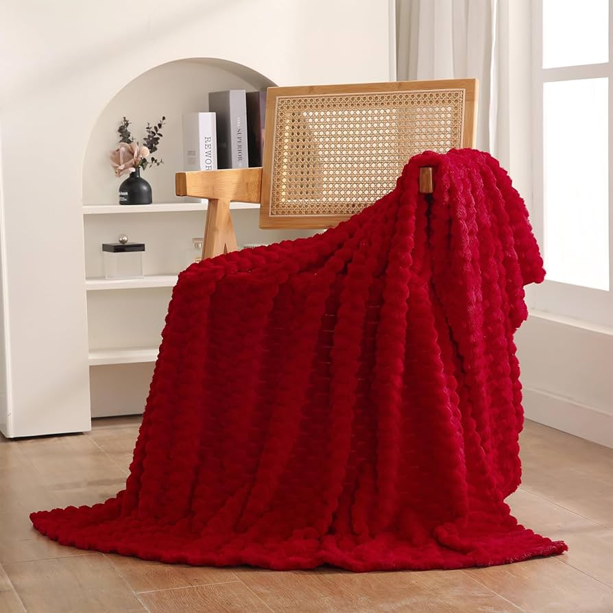 Red Throw Blanket 50"×60" inches Gifts for Mom Fuzzy 3D Jacquard Decorative Flannel Fleece Super... | Amazon (US)