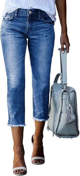 Sidefeel Women's High Waisted Straight Leg Jeans Capri Denim Pants | Amazon (US)