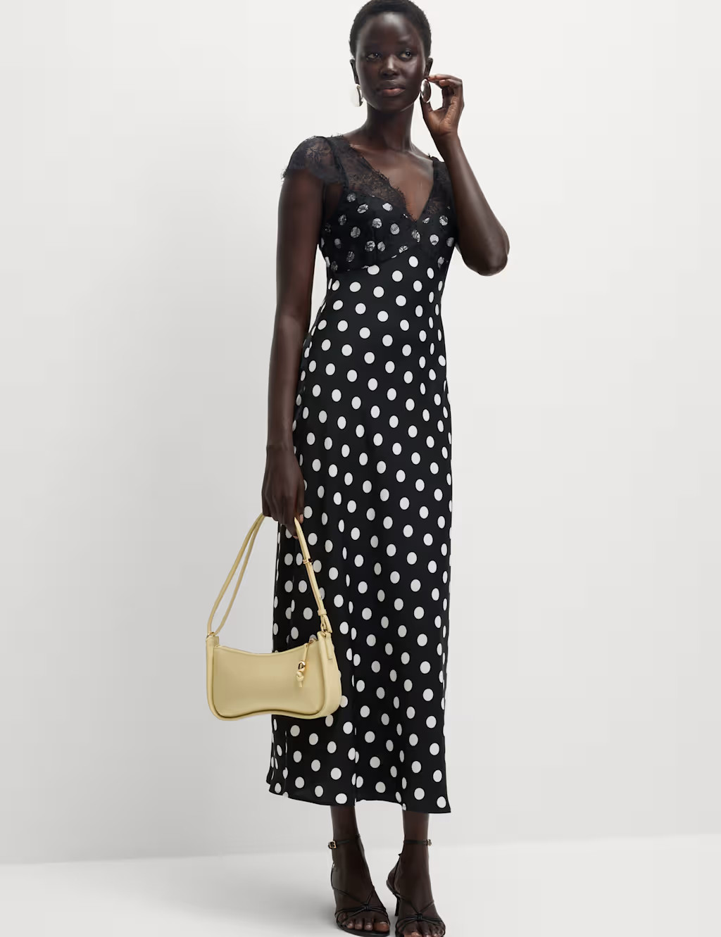 Polka Dot V-Neck Lace Detail Midaxi Tea Dress | Marks & Spencer (UK)