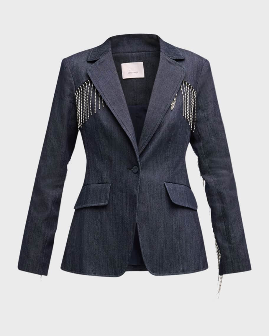 Cinq a Sept Sasha Rhinestone Fringe Denim Blazer | Neiman Marcus