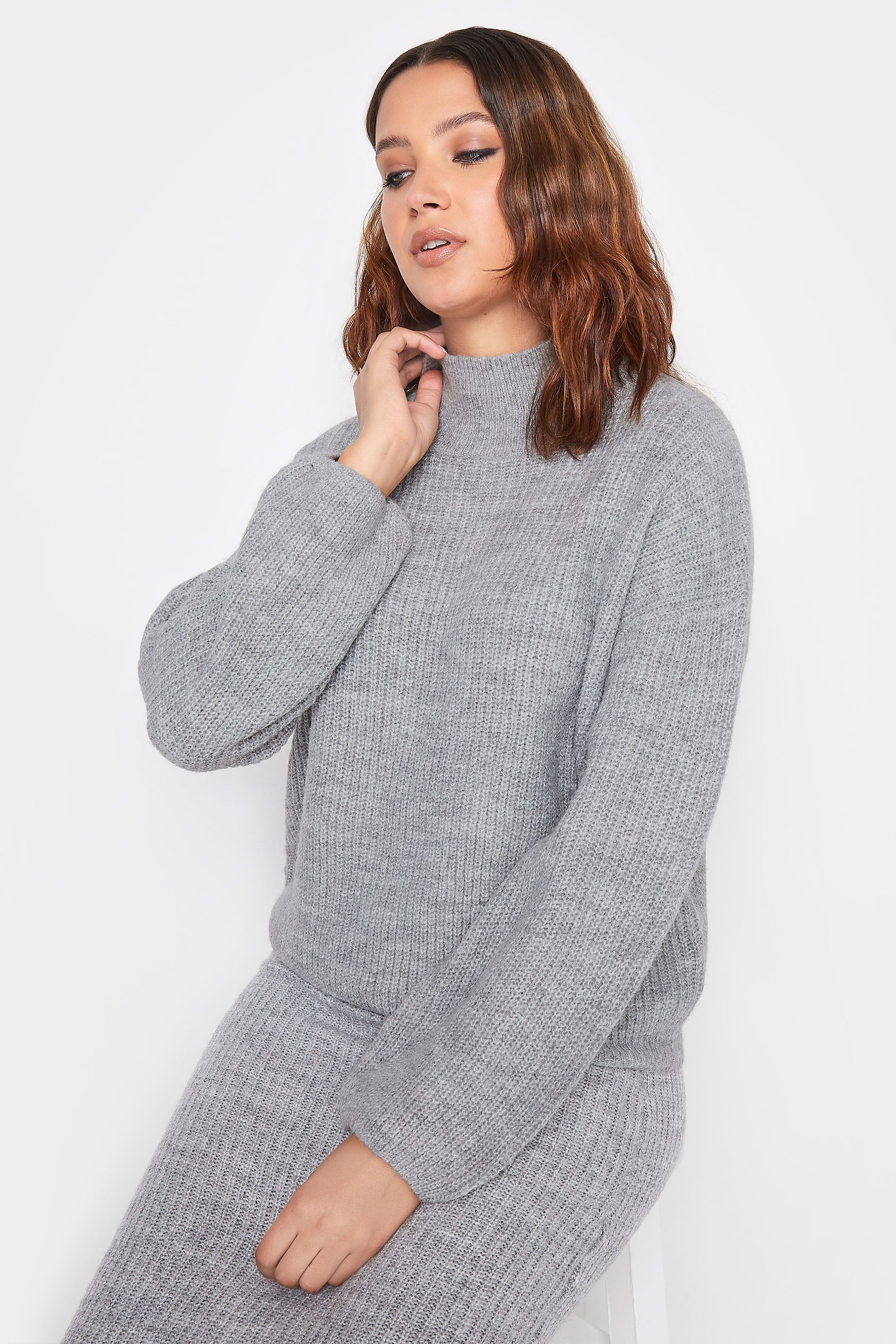 LTS Tall Grey Funnel Neck Knitted Jumper | Long Tall Sally