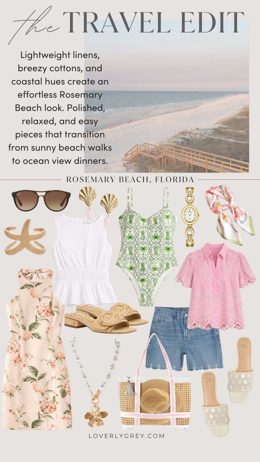 Headed to 30A? ☀️ Sharing a Rosemary Beach travel edit filled with lightweight linens, breezy cottons, and easy coastal pieces you can wear from beach days to dinner. Think effortless outfits, soft neutrals, and timeless staples you’ll reach for all trip long 🤍

Loverly Grey, 30A outfits, beach vacation outfits, coastal style, linen outfits, chambray shorts, white peplum top, pink eyelet blouse, summer dress, one piece swimsuit, raffia bag, neutral sandals 

 #LTKSeasonal #LTKSwim #LTKTravel