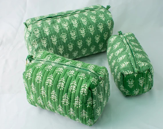 Set of 3 Block Print Makeup Bag Cotton Toilet Bag Toiletry | Etsy | Etsy (US)