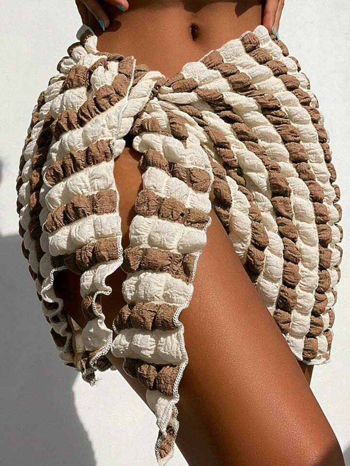 SHEIN Swim Vcay Colorblock Knot Side Cover Up Skirt | SHEIN