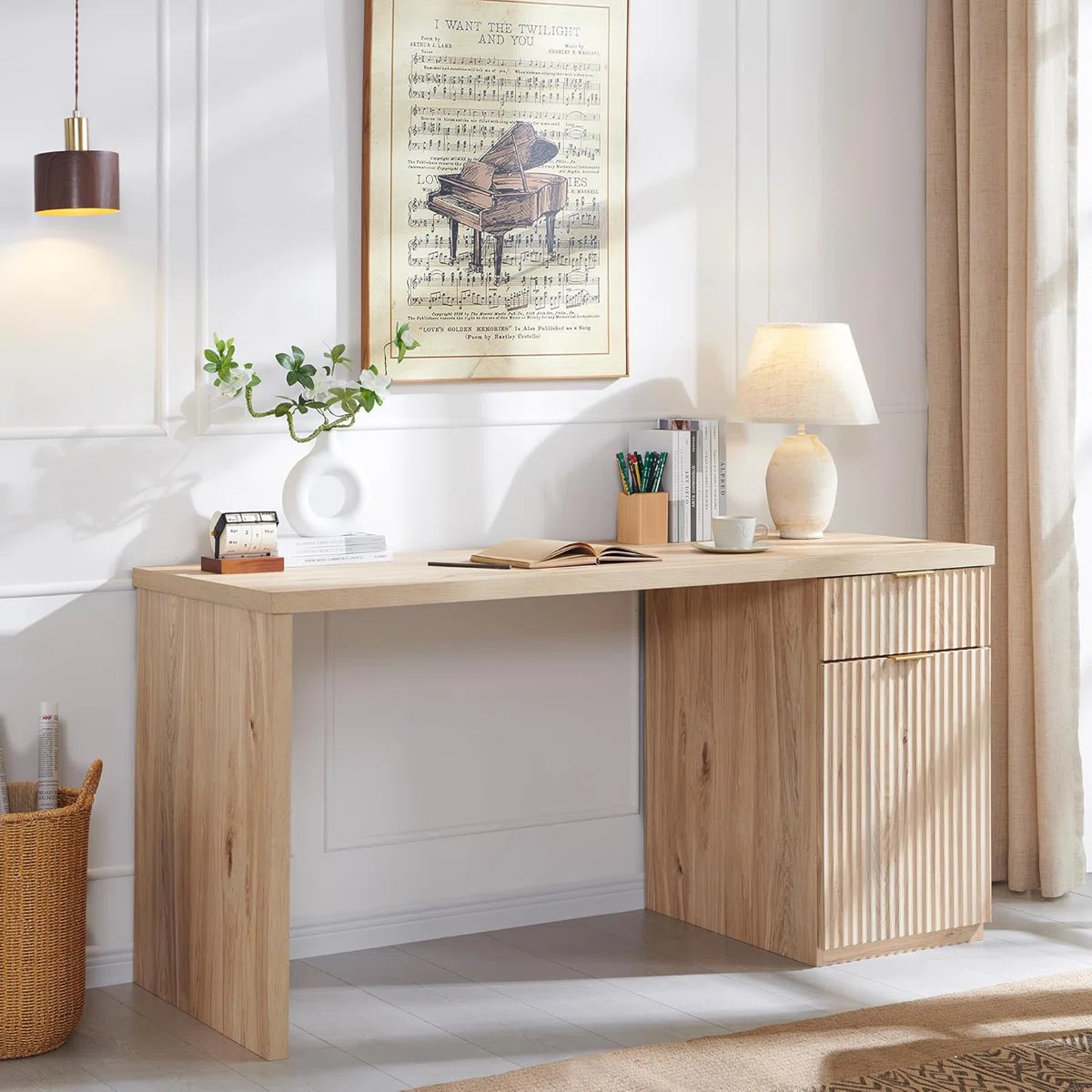 Modern Executive Desk With Storage, Wood Home Office Desk With Drawer & Cabinet | Wayfair North America