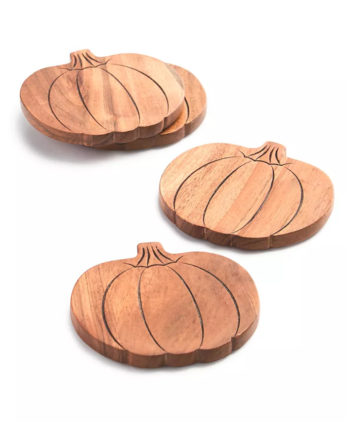 Charter Club Harvest Pumpkin Acacia Wood Coasters, Set of 4, Created for Macy's - Macy's | Macys (US)