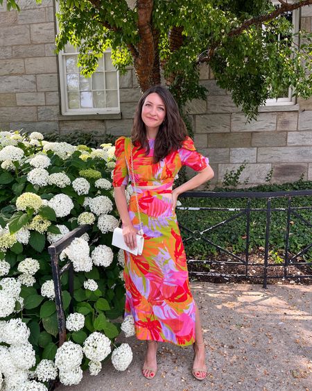 Had the best weekend spending time with our little crew & our family… & we got to have a date night & get dressed up for a wedding. I love how bright this floral dress is! Perfect for a summer wedding (& it’s on sale right now!)! It was one of those pieces I’d been loving for a long time but didn’t love it on the model so wasn’t sure how it would look on… but I LOVE it! #LTKsustainablestyle 

#LTKstyletip #LTKFind #LTKsalealert