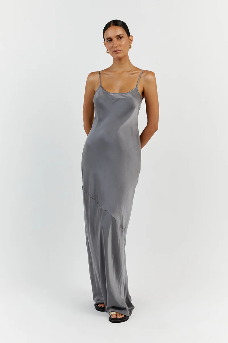 LAYLA CHARCOAL SILK MAXI DRESS | DISSH