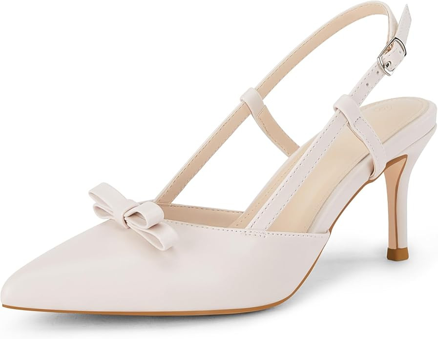 Coutgo Womens Slingback Kitten Heels Closed Pointed Toe Stilettos Bow Party Dress Pumps Shoes | Amazon (US)